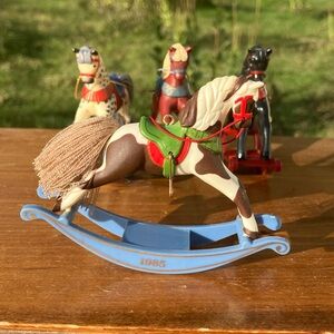 4 Vintage Hallmark Rocking Horse Christmas Ornaments. 1985, 1984, 1983, 1982